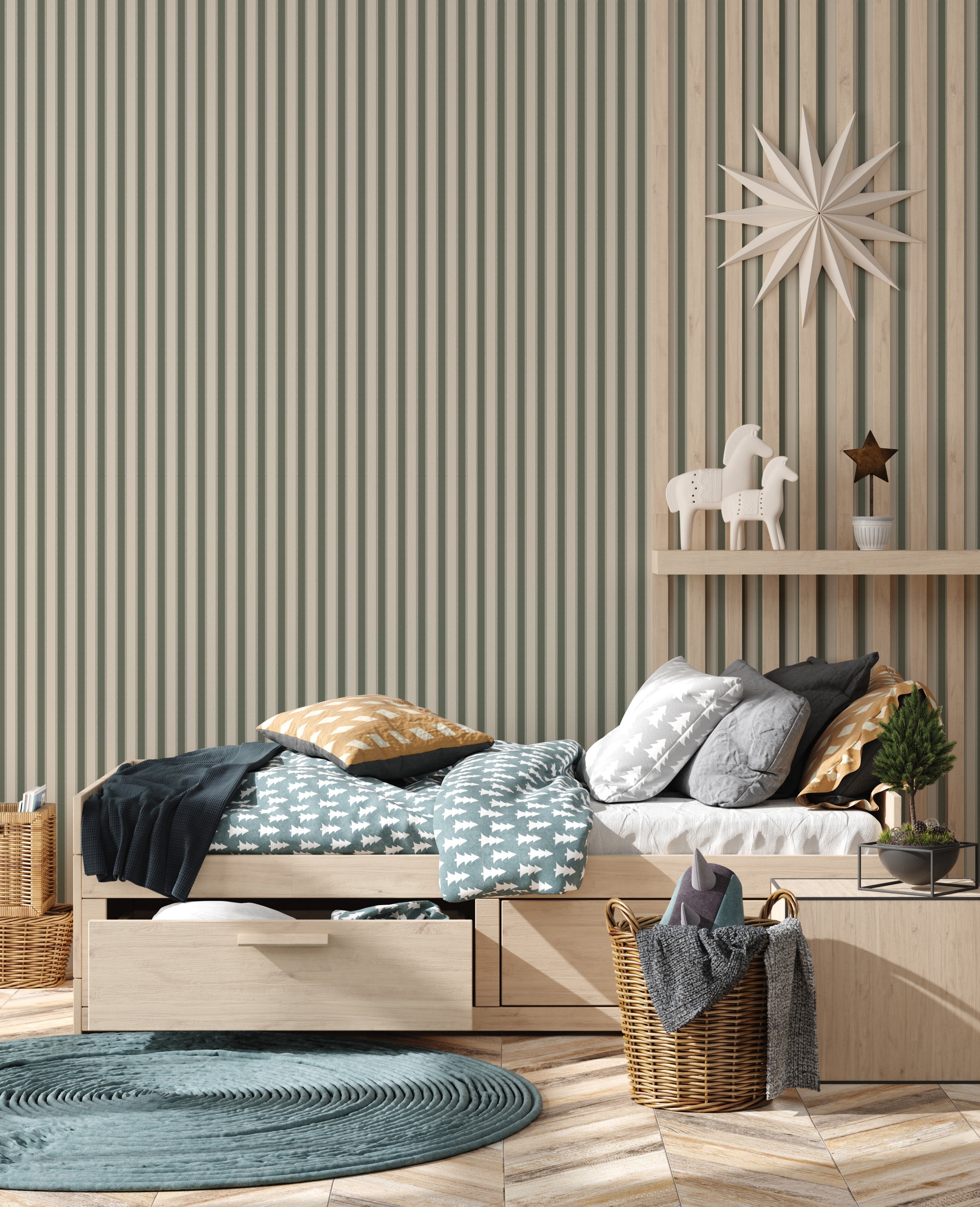 Curt Minimalist Striped Wallpaper in Beige, White, and Grey