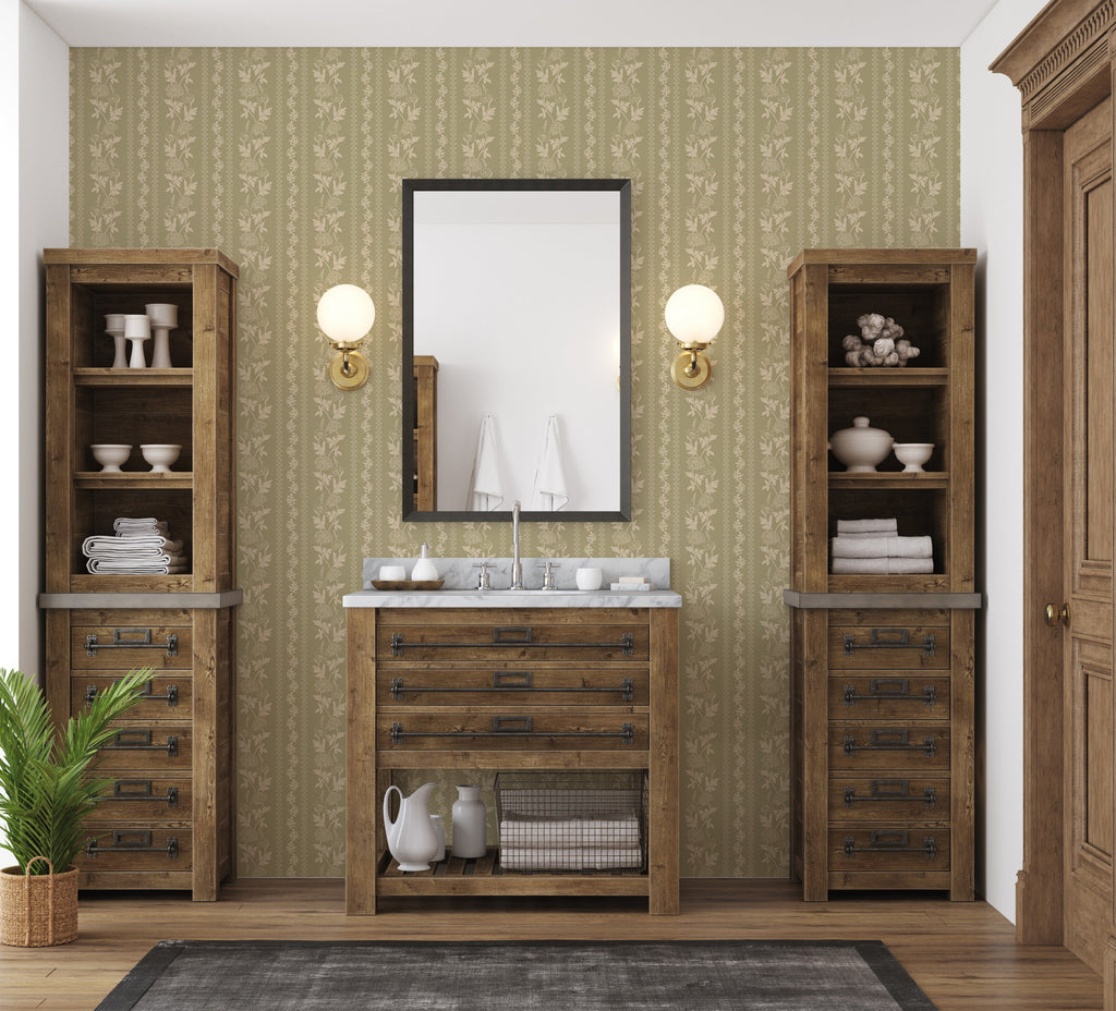 Marisol Floral Wallpaper in Green, Gold, Cream and Rose