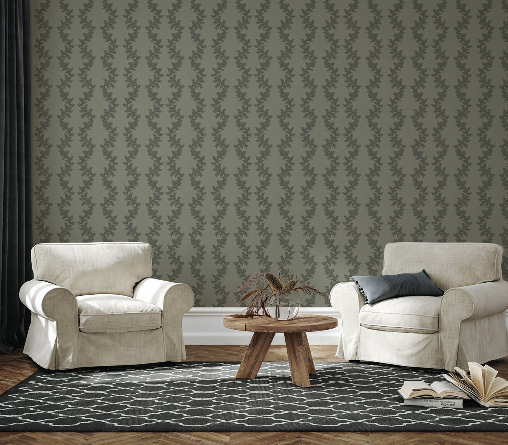 Linden Traditional Transitional Wallpaper in Grey and Taupe
