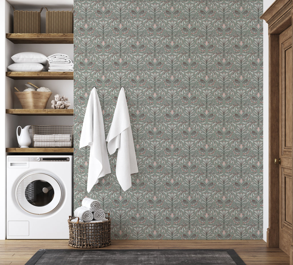 Swinton Floral Wallpaper in Pink and Beige Traditional Design