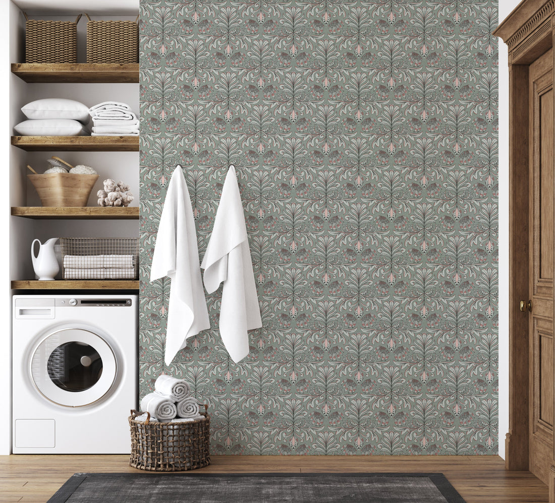Swinton Floral Wallpaper in Pink and Beige Traditional Design