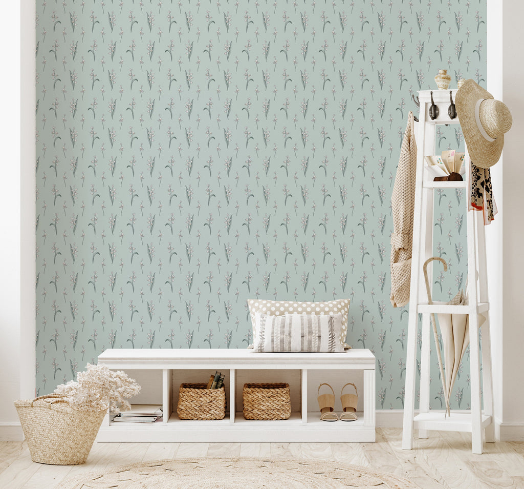 Bria Floral Removable Wallpaper in Beige, Pale Blue and Green