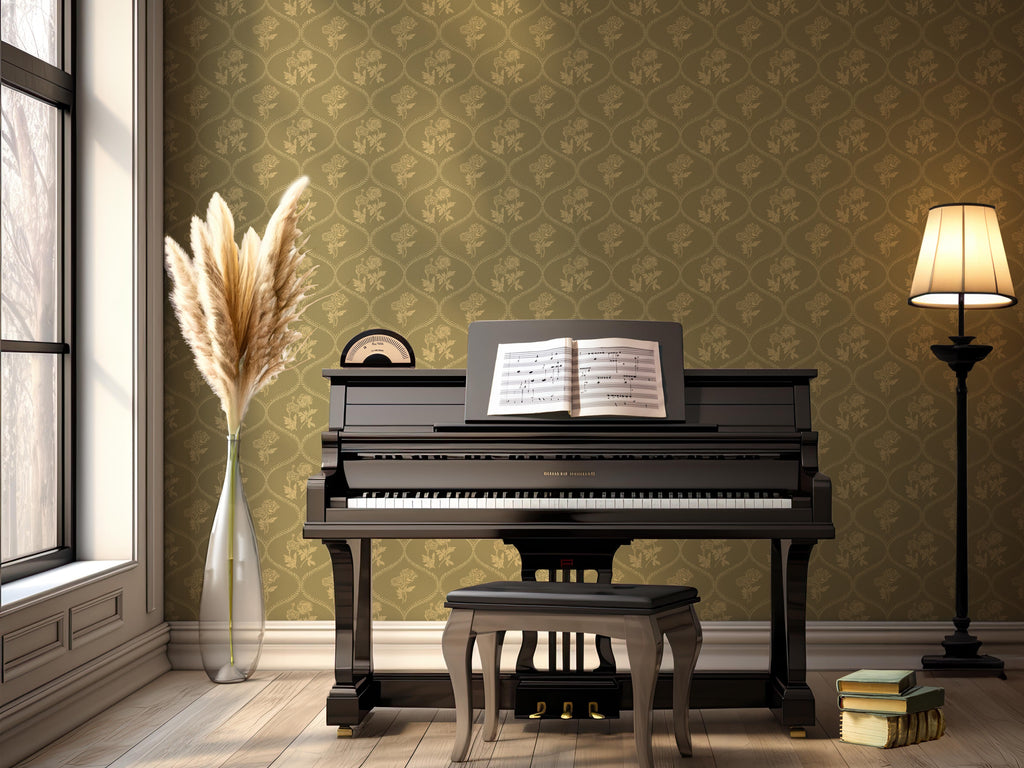 Avenly Vintage Floral Wallpaper, Sage-Green and Terracotta