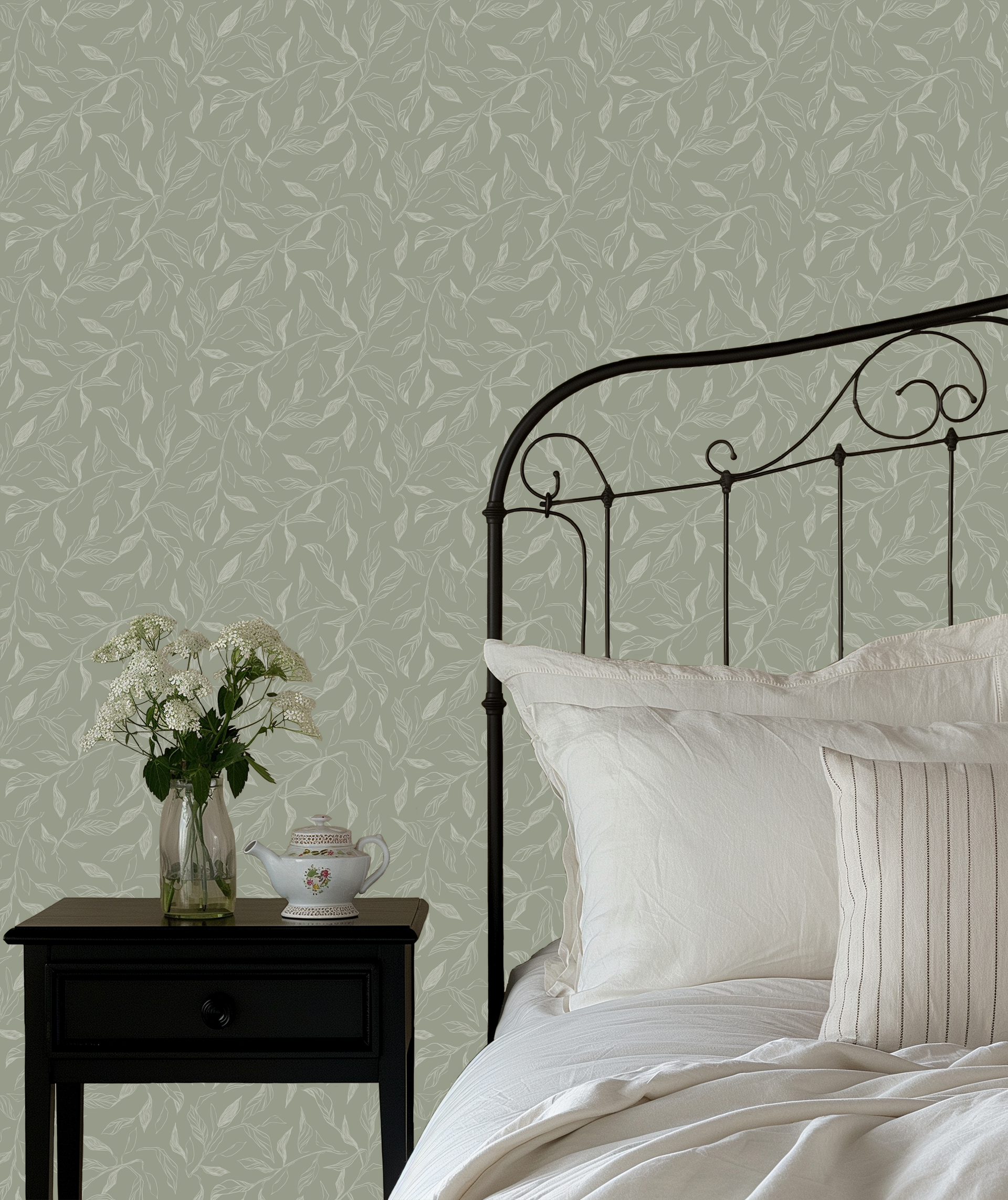 Swift Patterned Wallpaper in Green, Blue and Taupe
