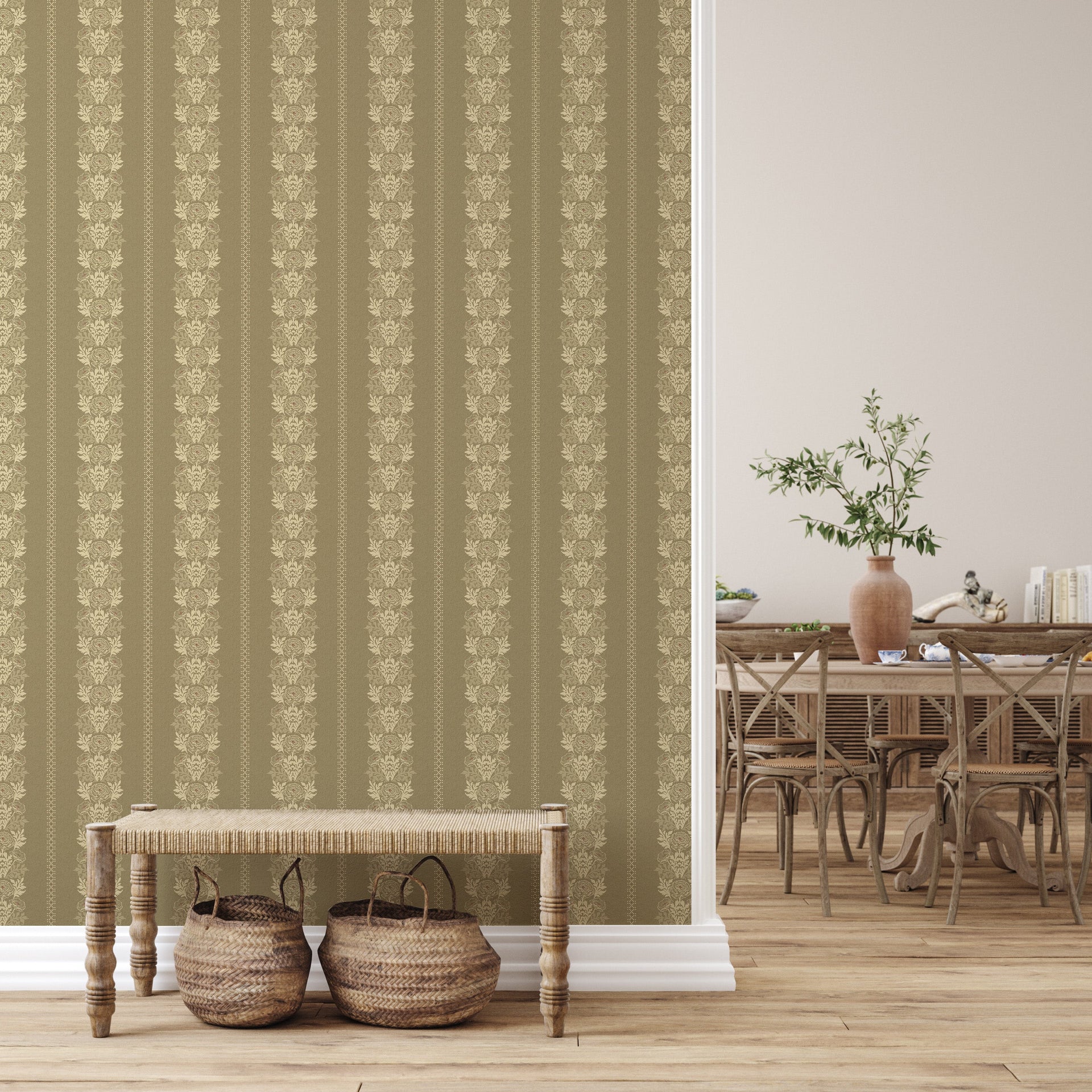Lucia Floral Wallpaper in Grey, Beige, Terracotta and Gold