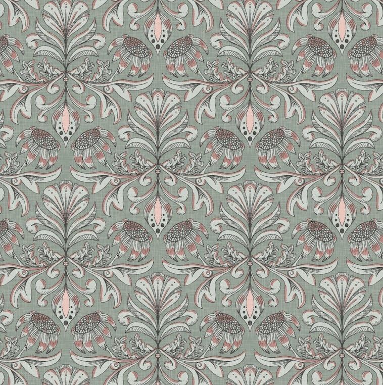 Swinton Floral Wallpaper in Pink and Beige Traditional Design