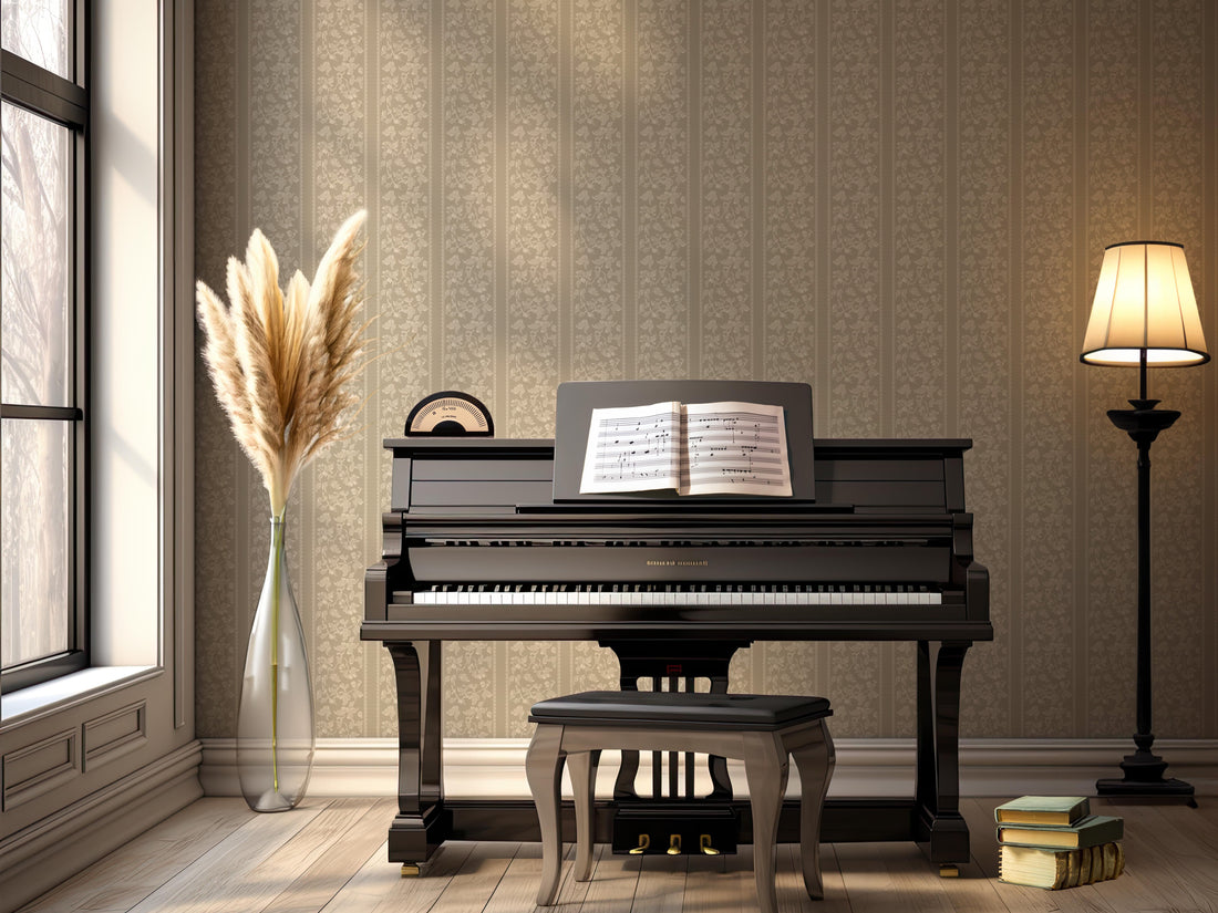 Abel Traditional Striped Wallpaper in Charcoal Beige and Cream