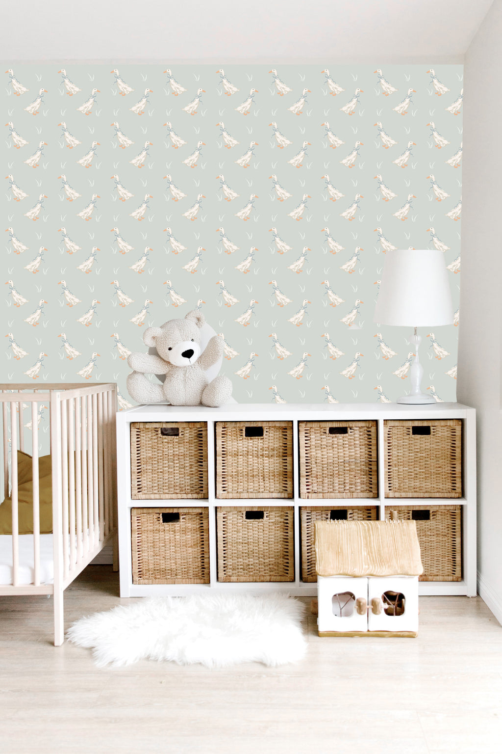 Gable Removable Wallpaper in Sage Green and White