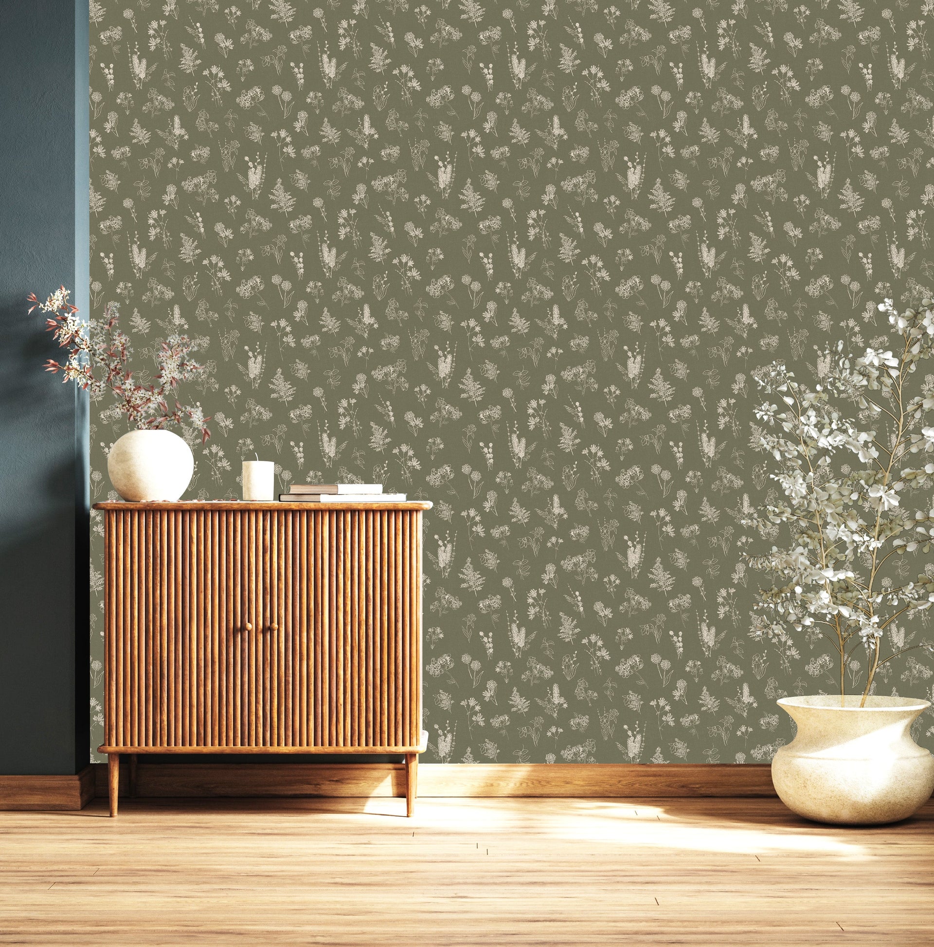 Everette Floral Wallpaper in Blue, White and Beige