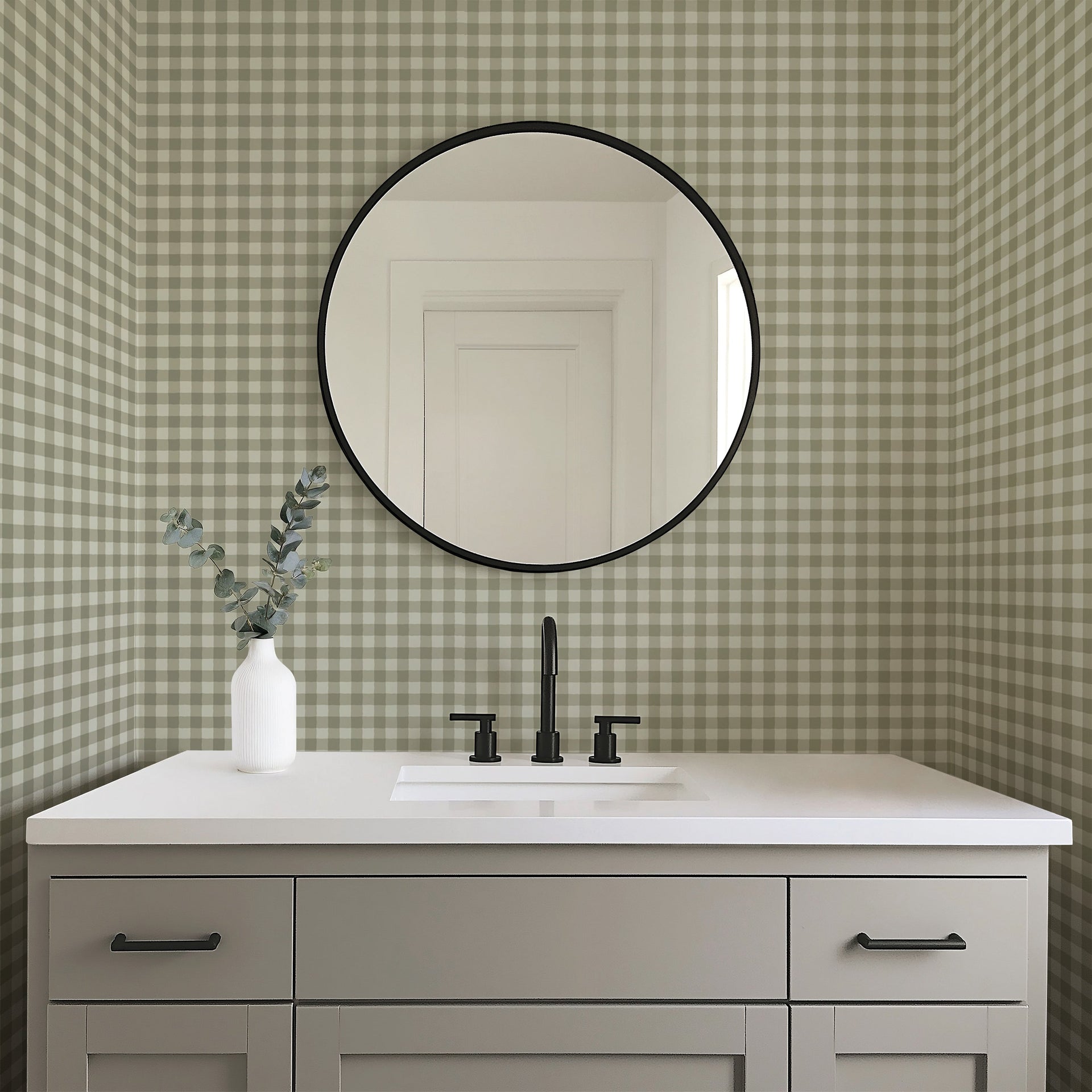 Burke Removable Wallpaper - Sage Green & Off-White Geometric