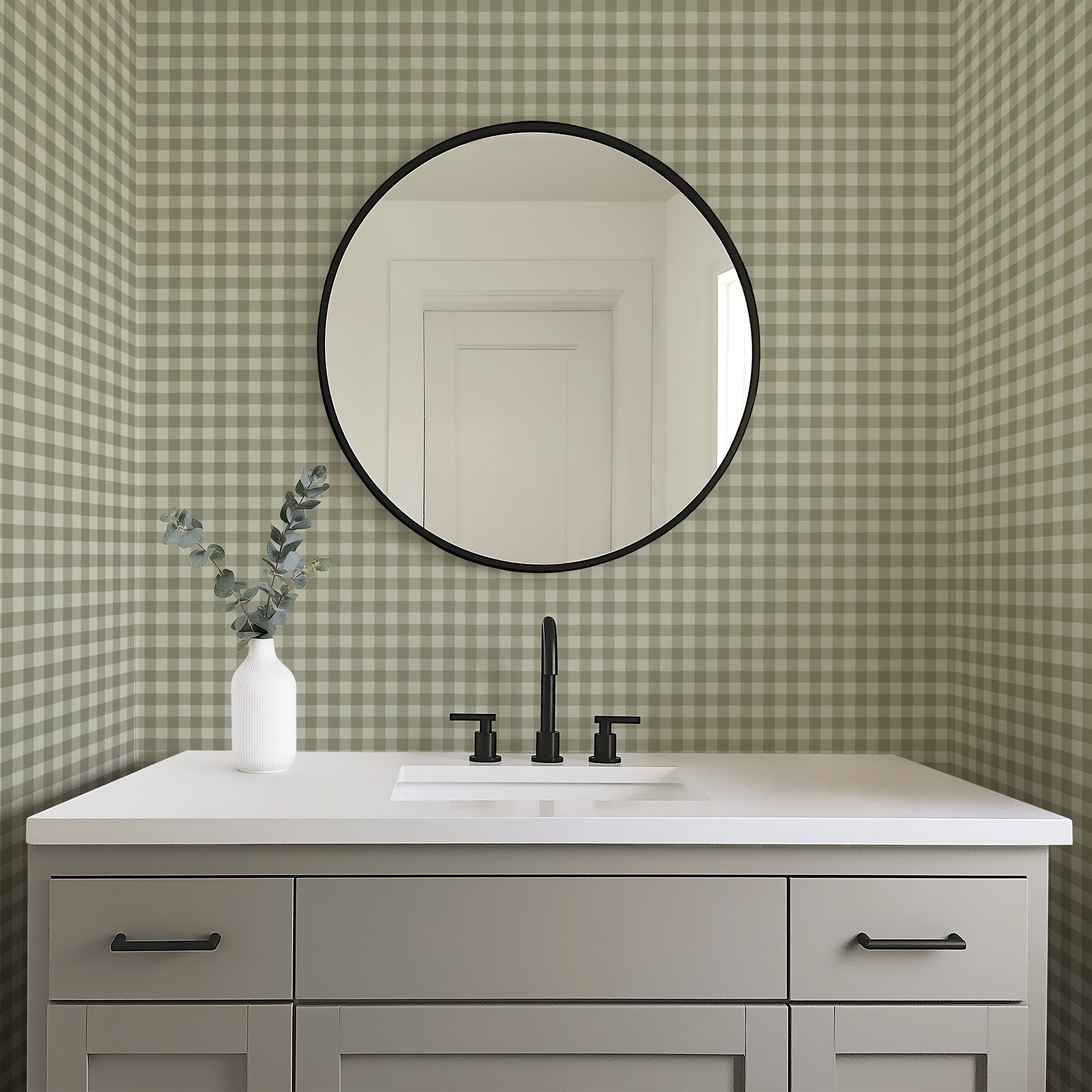 Burke Removable Wallpaper - Sage Green & Off-White Geometric
