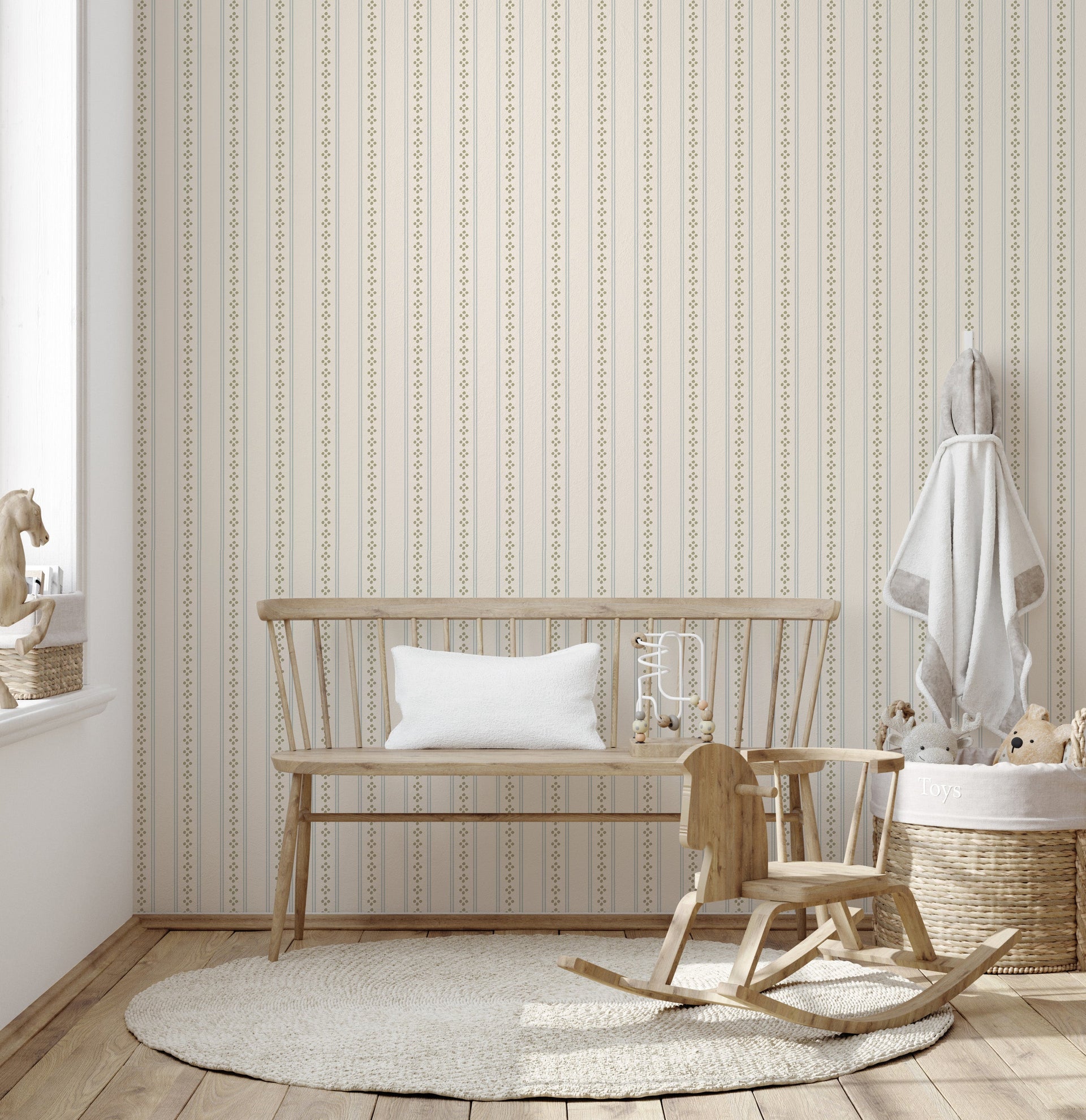 Bridger Striped Removable Wallpaper in Beige, Blue, and White