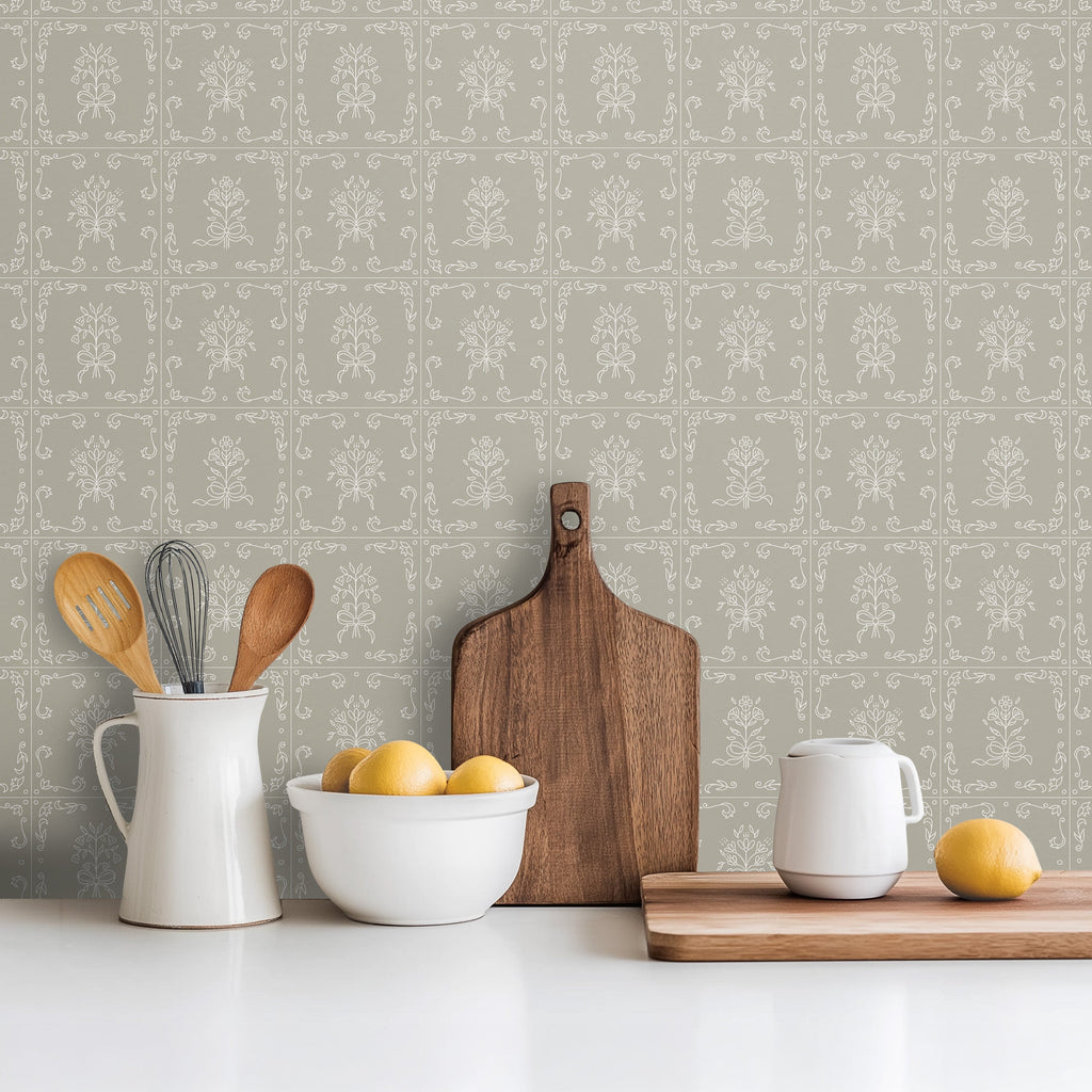 Wrenna Floral Removable Wallpaper in Off-White and Dusty-Rose