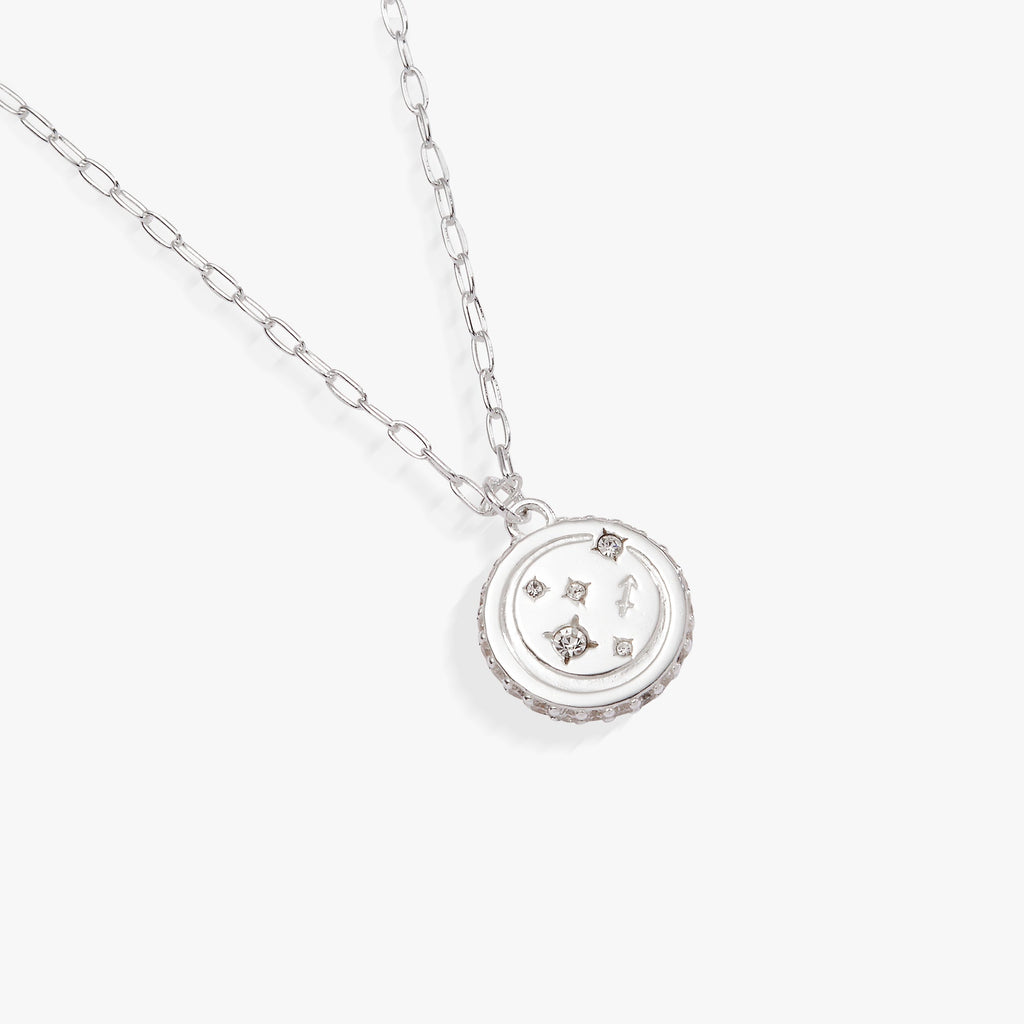 Sagittarius Zodiac Crystal Charm Necklace in Silver Tone