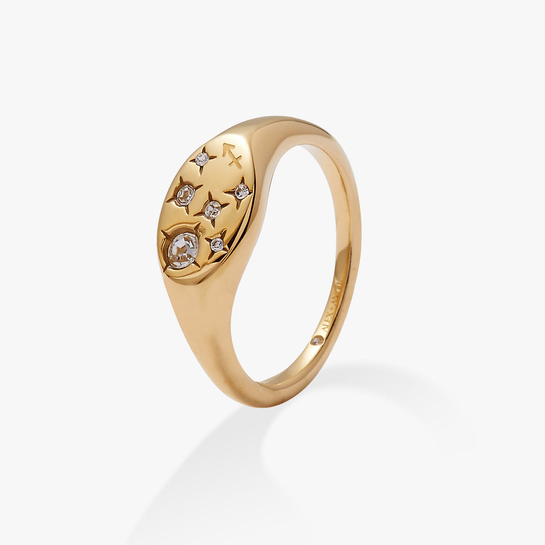 Sagittarius Zodiac Signet Ring in Gold-Plated with Crystal Accents