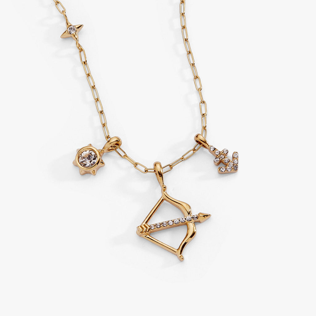 Sagittarius Zodiac Charm Cluster Necklace in Gold