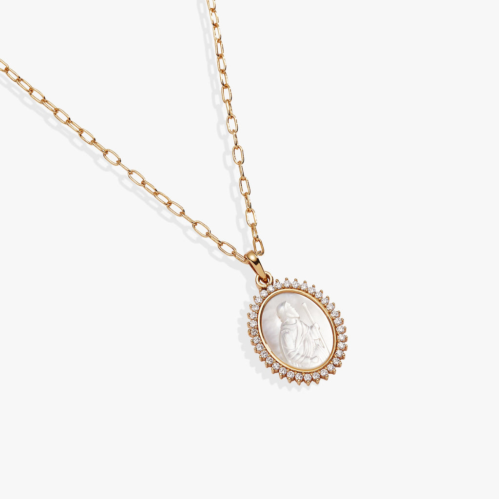 Divine Guides St. Christopher Pendant Necklace with Mother of Pearl