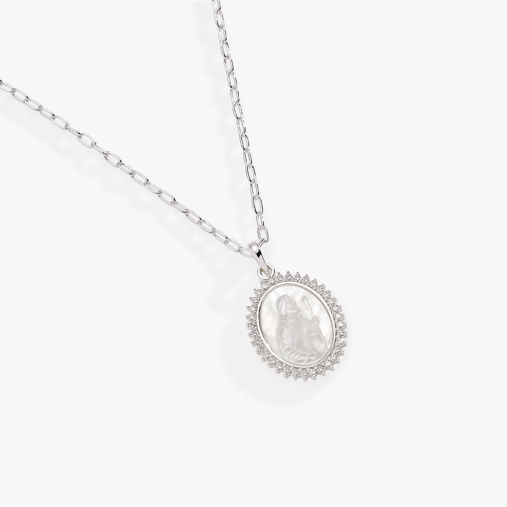 Divine Guides St. Christopher Pendant Necklace with Mother of Pearl