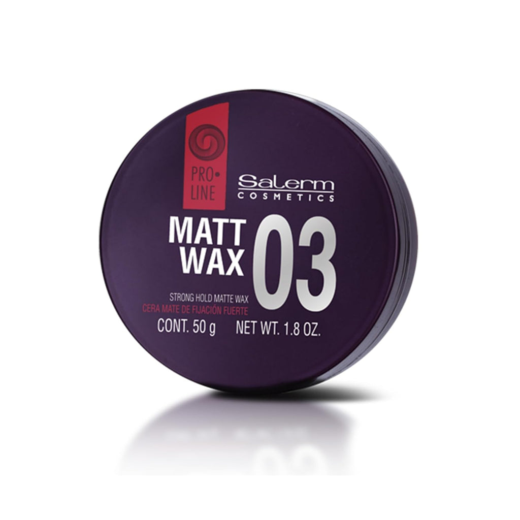 Salerm Pro Line Matt Wax 1.8 oz container in purple packaging with white text.