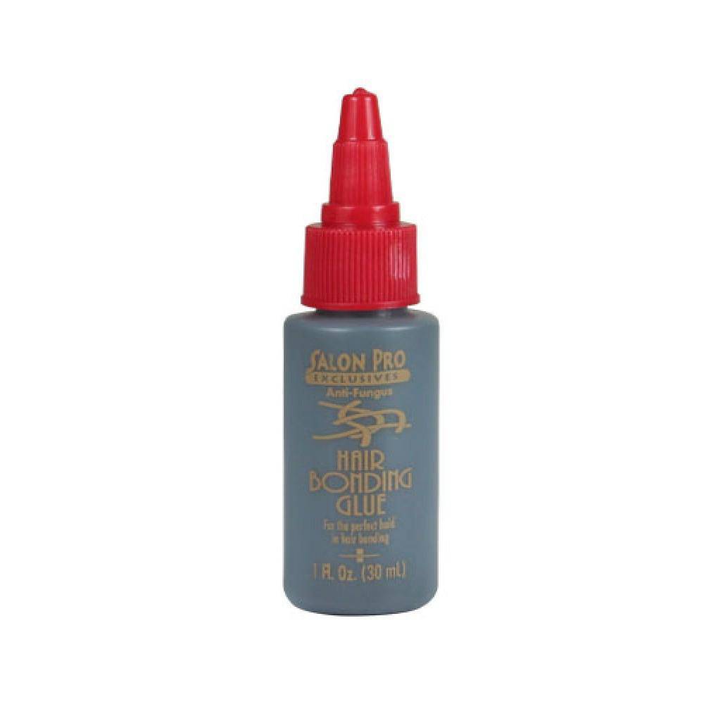 Salon Pro 1 fl oz Hair Bonding Glue bottle featuring white, red, and blue professional branding.