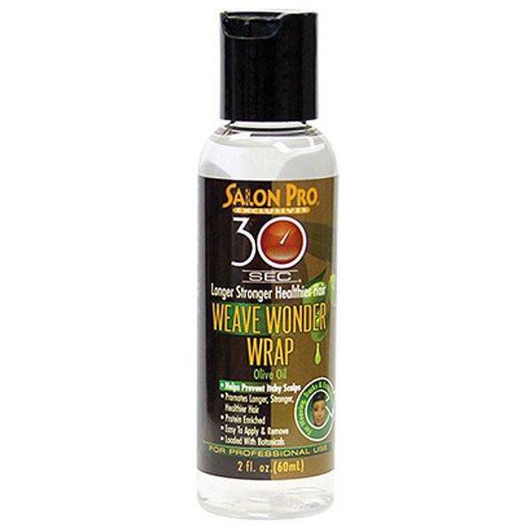 Bottle of Salon Pro Weave Wonder Wrap 2 oz hair treatment with olive oil and botanicals