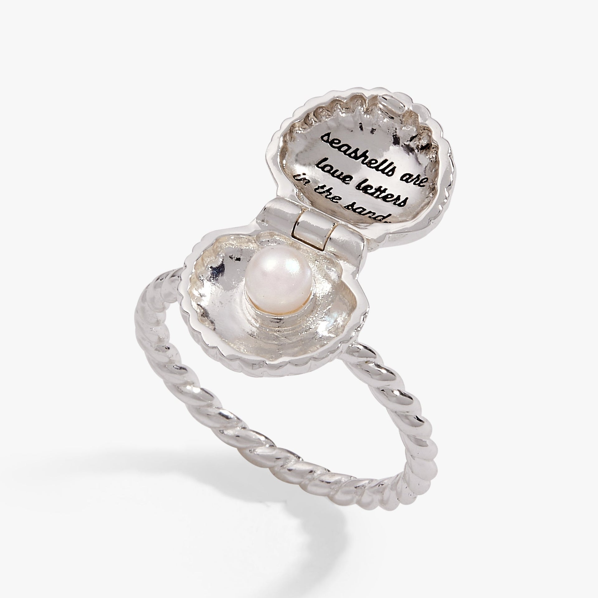 Seashell Locket Ring with Secret Message and Pearl Accent