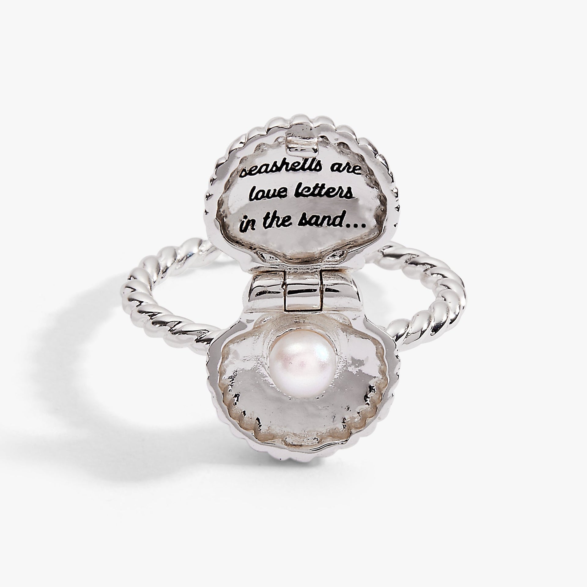 Seashell Locket Ring with Secret Message and Pearl Accent