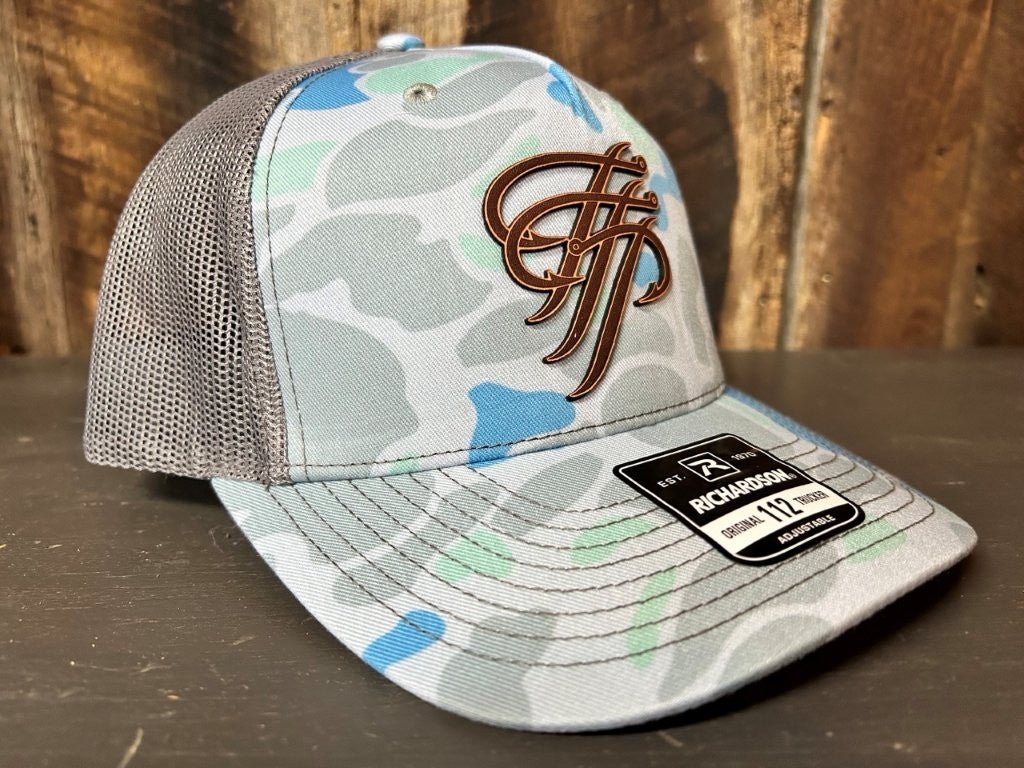 Salt Duck Camo Trucker Hat with Leather Logo