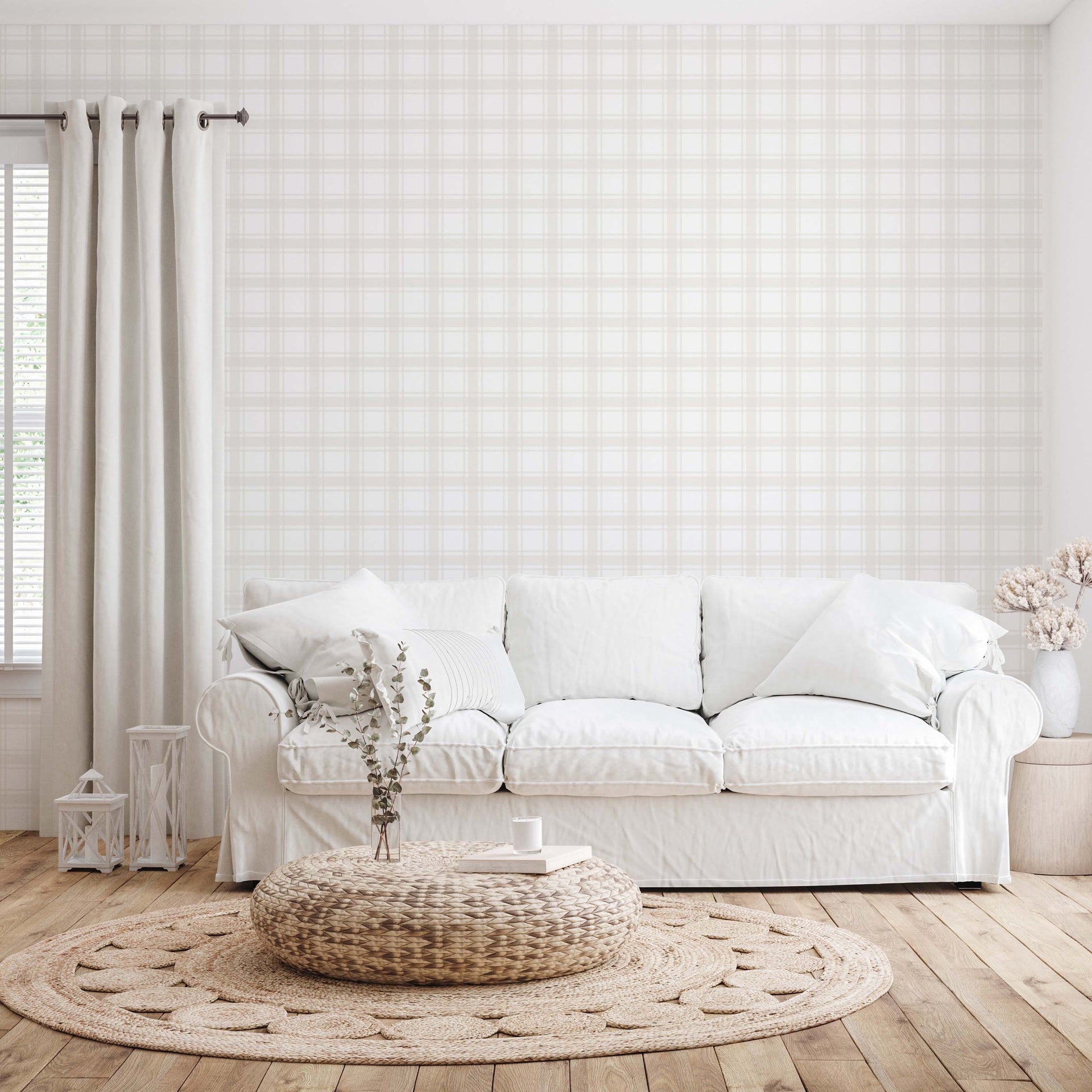 Sampson Plaid Peel and Stick Wallpaper in White and Beige
