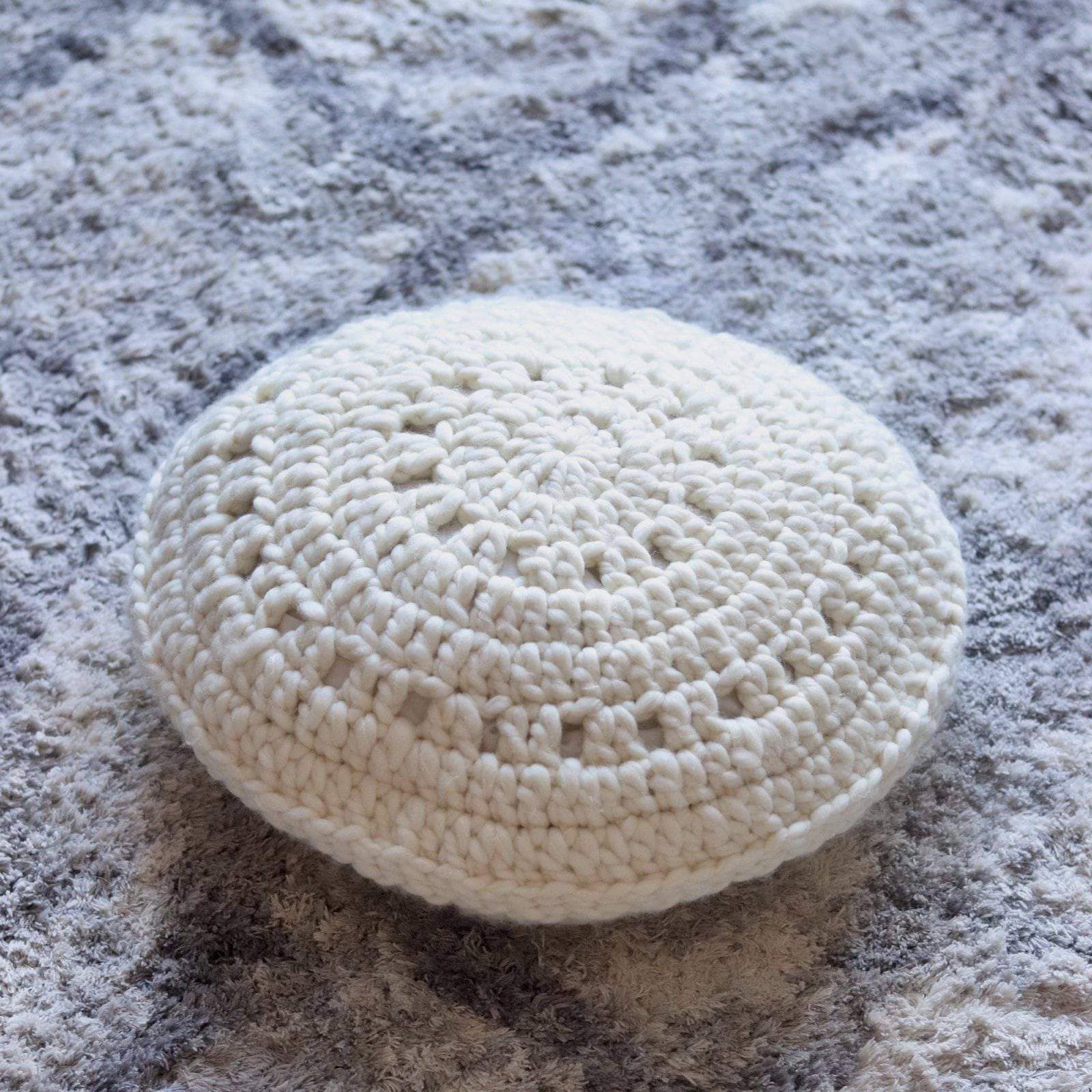 Sand Dollar Crochet Throw Pillow, Round Cream Knit Cushion