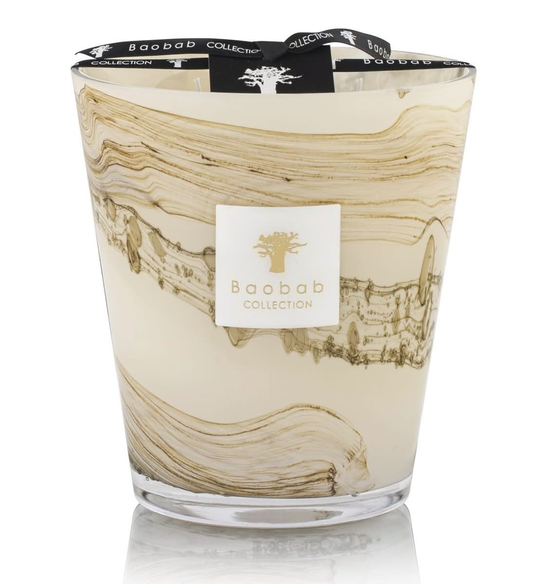 Baobab Sand Siloli Max 16 hand-blown glass candle with beige and brown organic lines