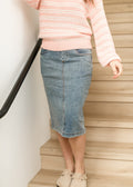 Sandra Classic Wash Midi Denim Skirt | Light Blue Stretch