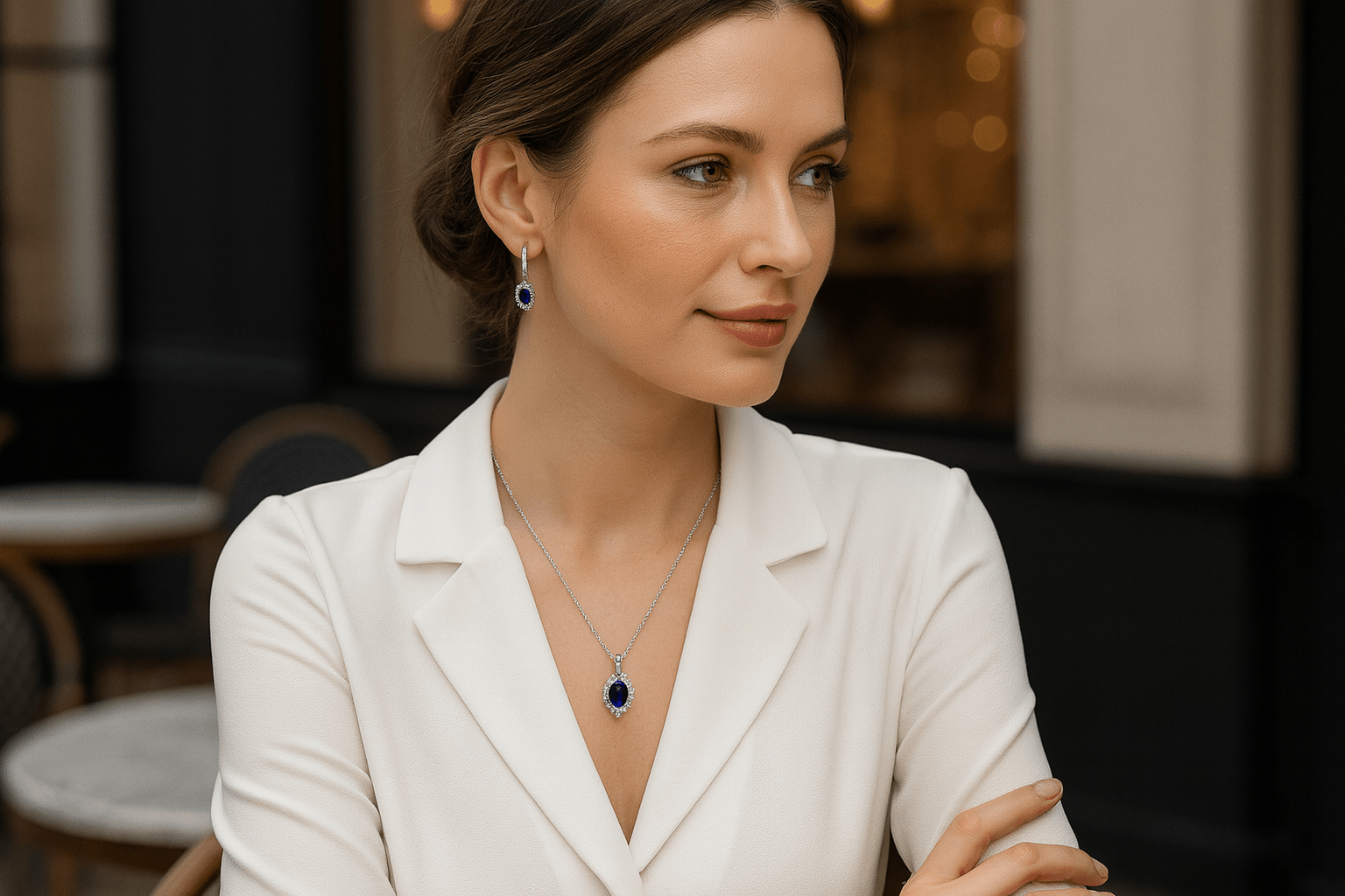 Sapphire Blue Elegance Jewelry Set - 925 Sterling Silver Hoop Earrings & Pendant Necklace
