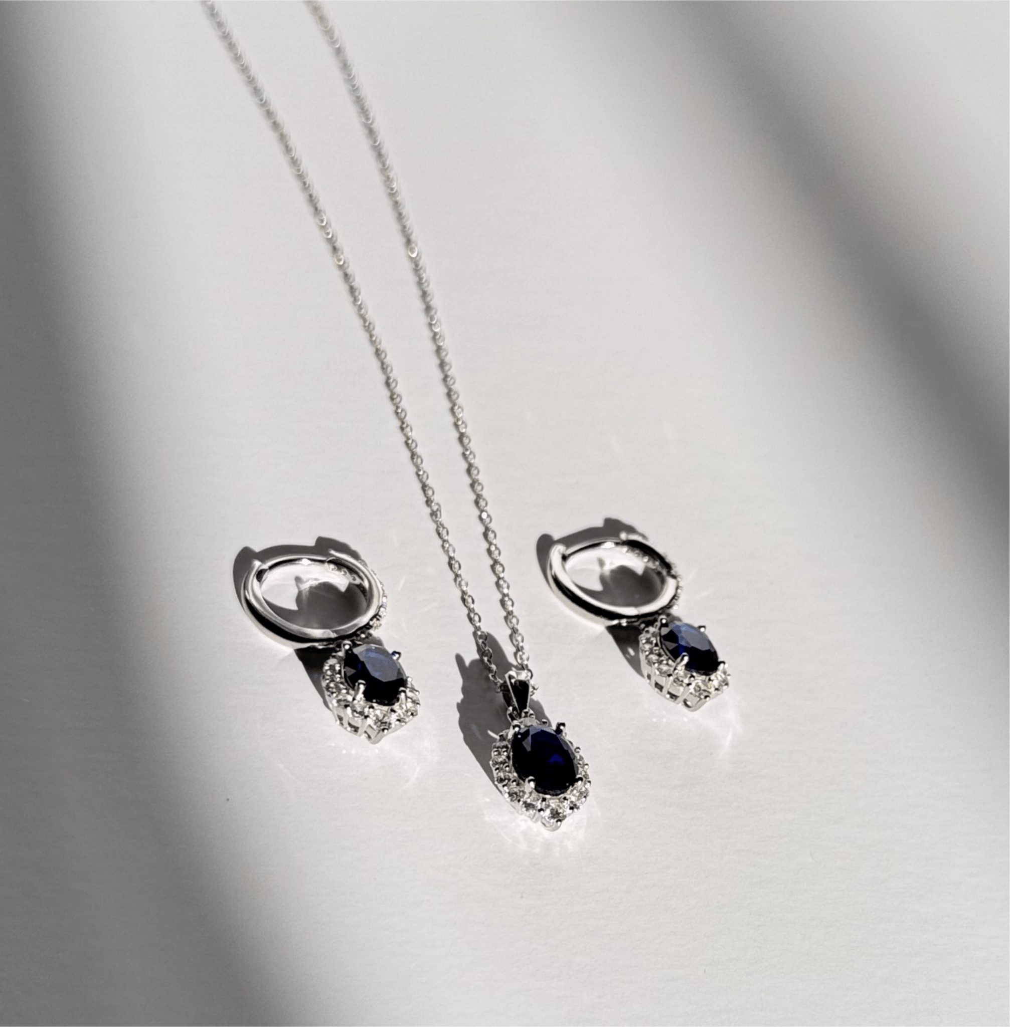 Sapphire Blue Elegance Jewelry Set - 925 Sterling Silver Hoop Earrings & Pendant Necklace
