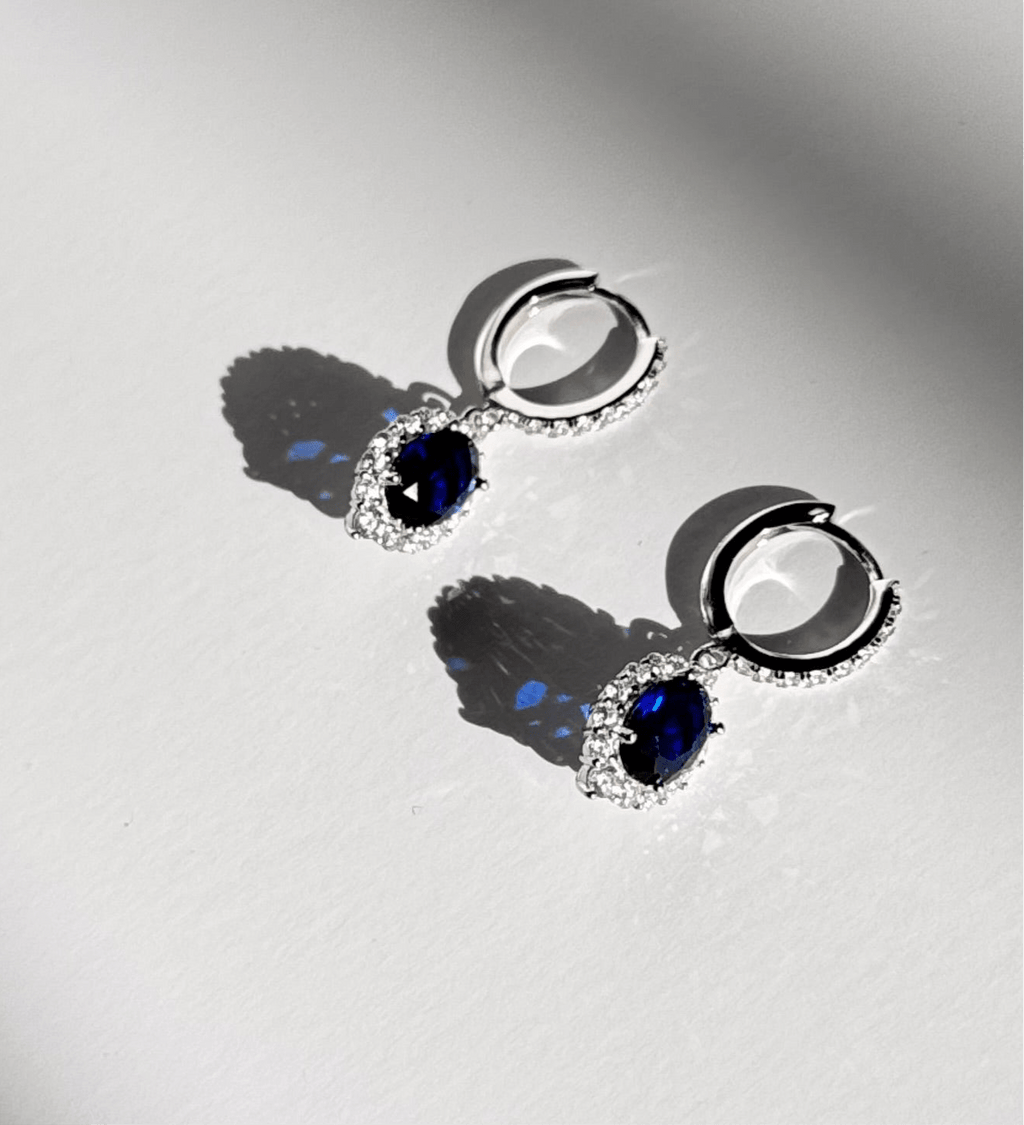 Sapphire Blue Elegance Jewelry Set - 925 Sterling Silver Hoop Earrings & Pendant Necklace