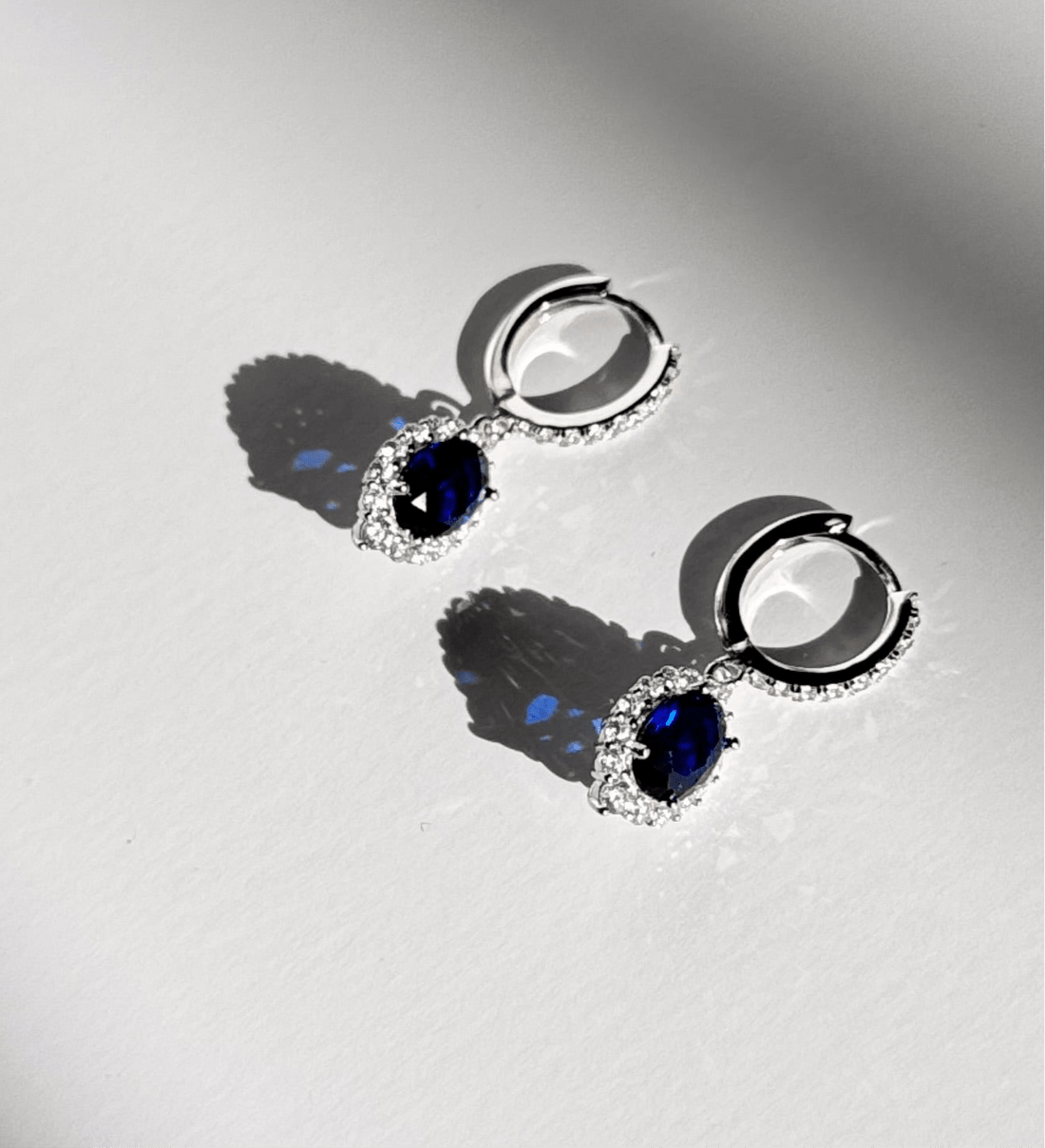 Sapphire Blue Elegance Jewelry Set - 925 Sterling Silver Hoop Earrings & Pendant Necklace