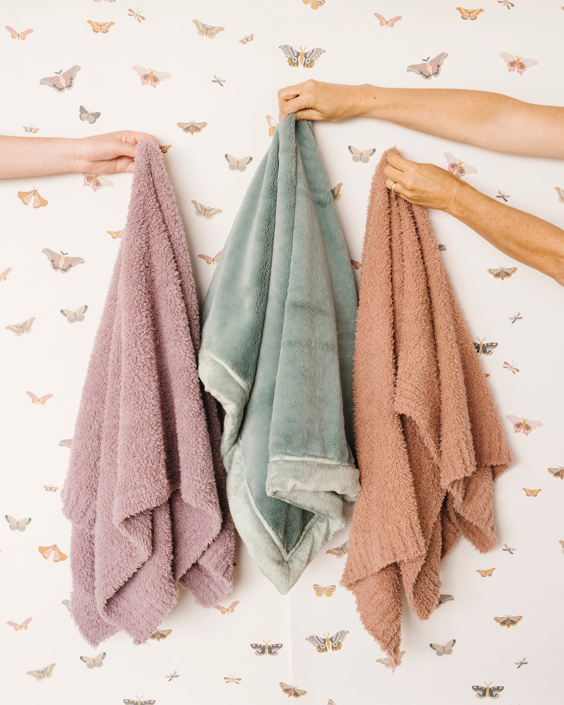 Butterfly Wallpaper in Muted-Pink, Sage-Green and Gold