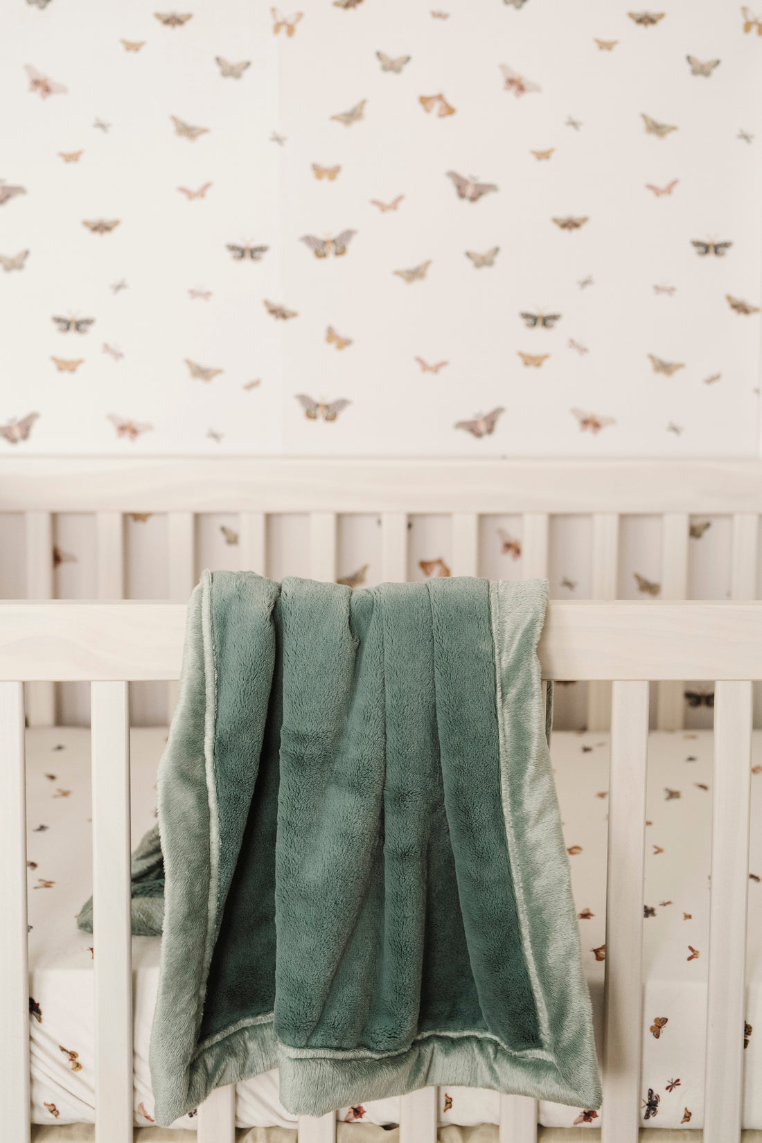 Butterfly Wallpaper in Muted-Pink, Sage-Green and Gold