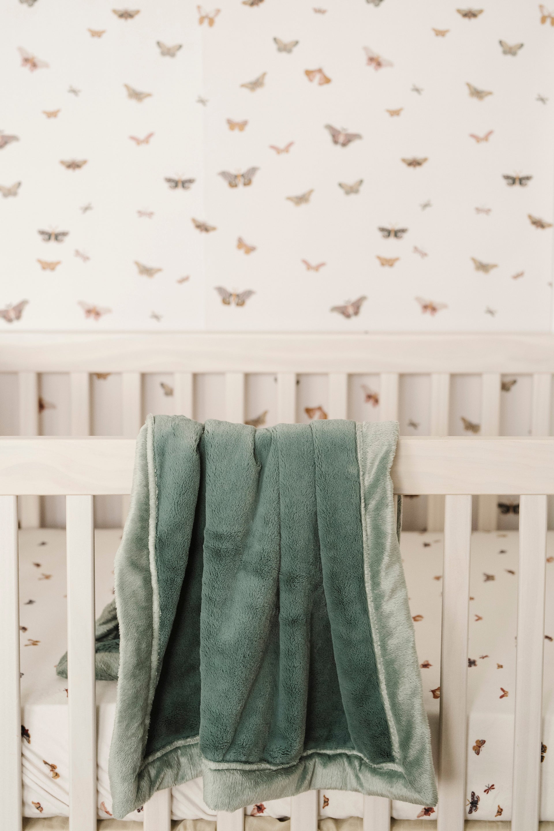 Butterfly Wallpaper in Muted-Pink, Sage-Green and Gold