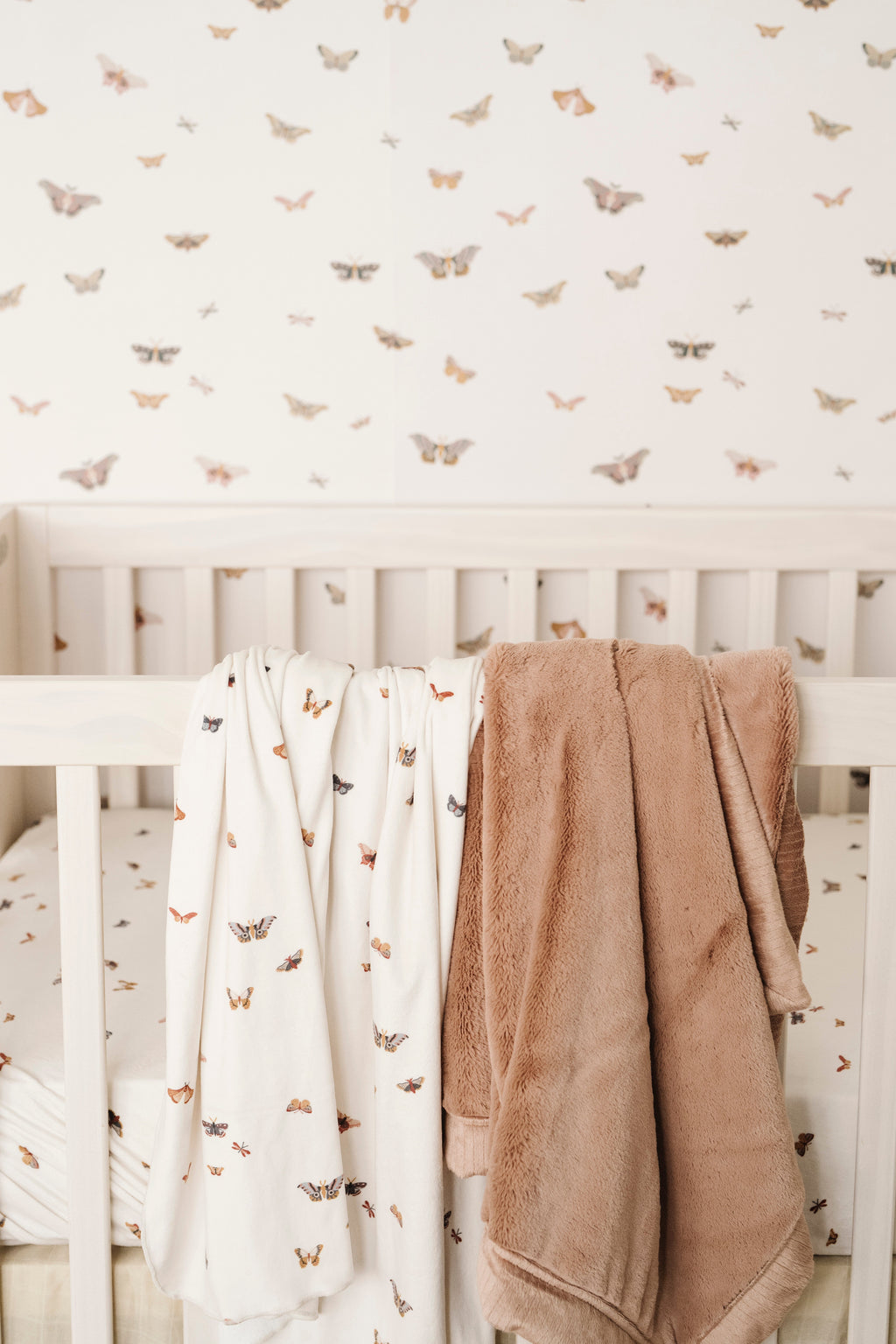 Butterfly Wallpaper in Muted-Pink, Sage-Green and Gold