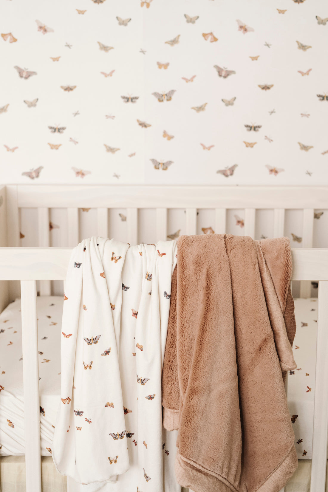 Butterfly Wallpaper in Muted-Pink, Sage-Green and Gold