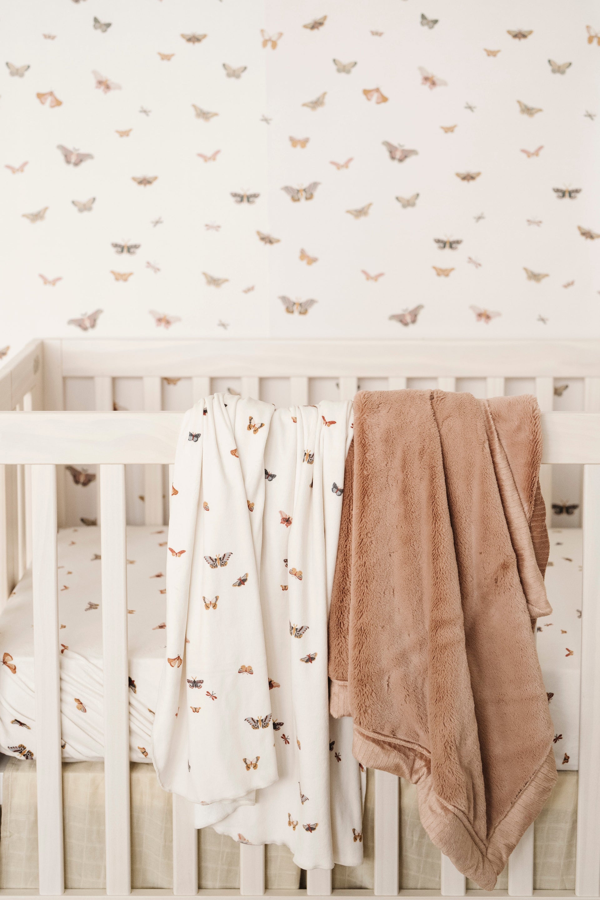 Butterfly Wallpaper in Muted-Pink, Sage-Green and Gold