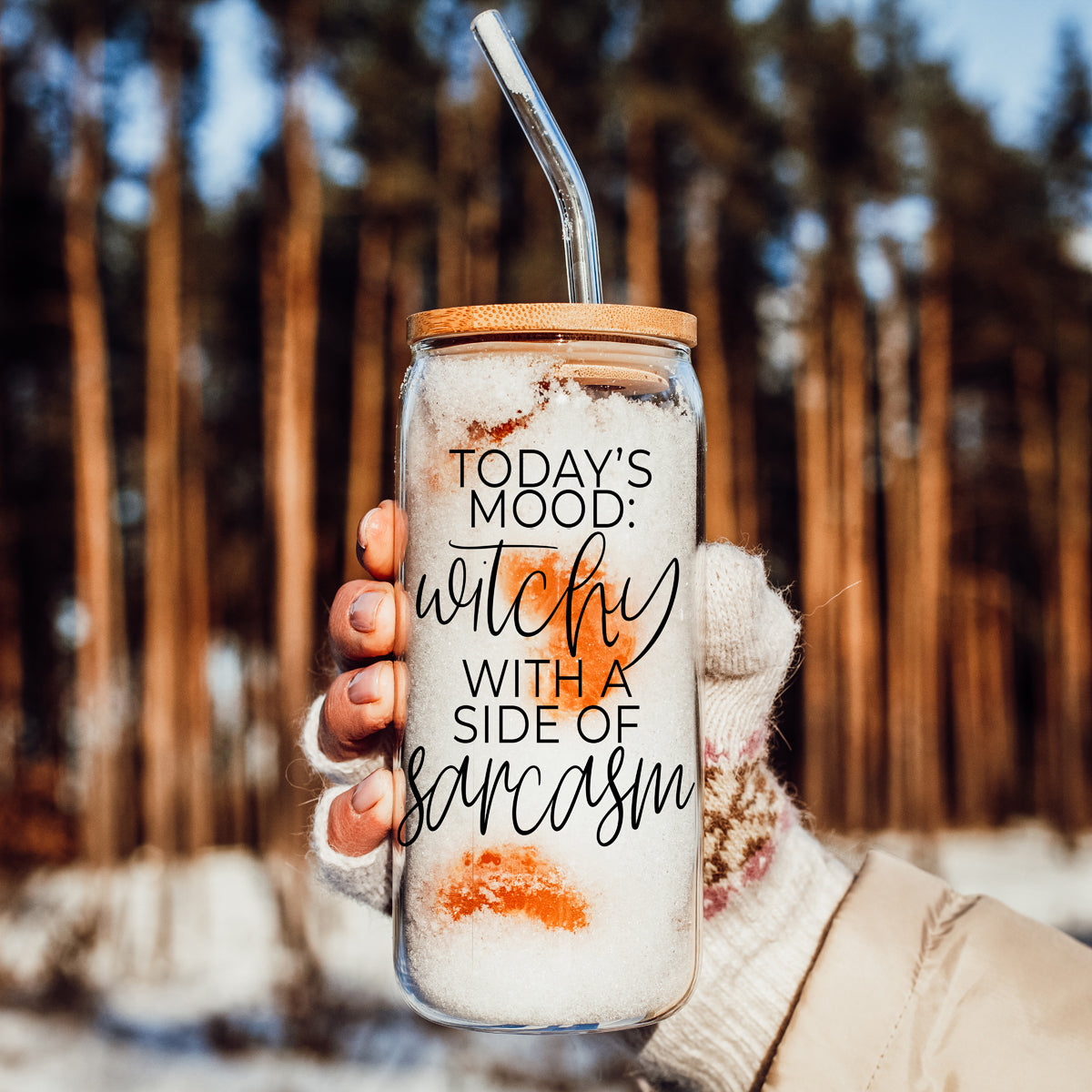 Witchy With a Side of Sarcasm 20oz Glass Tumbler with Lid - Image 26