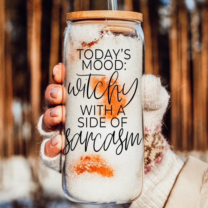 Witchy With a Side of Sarcasm 20oz Glass Tumbler with Lid - Image 2