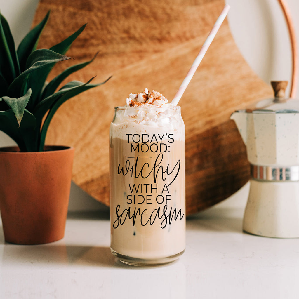 Witchy With a Side of Sarcasm 20oz Glass Tumbler with Lid - Image 4
