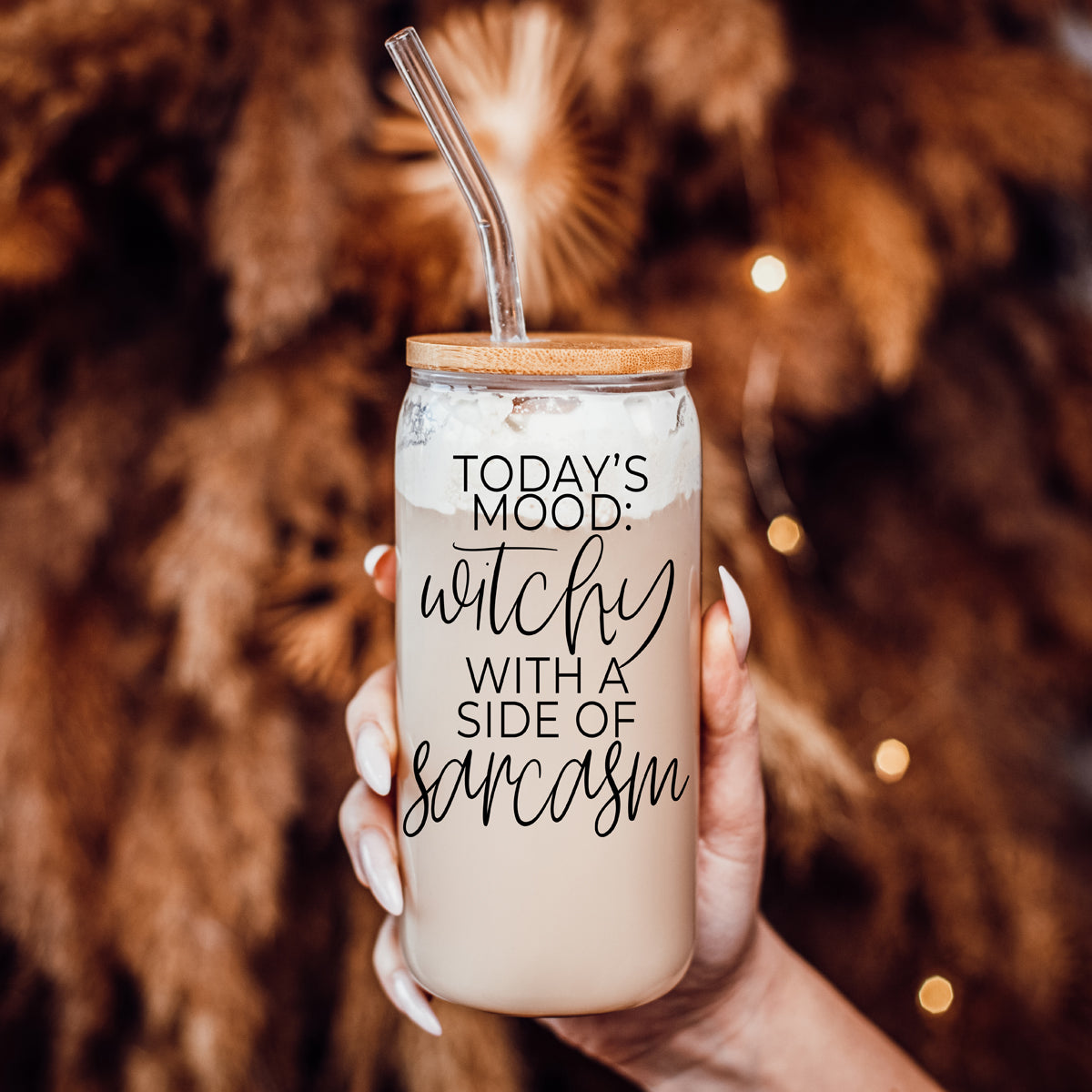 Witchy With a Side of Sarcasm 20oz Glass Tumbler with Lid - Image 5