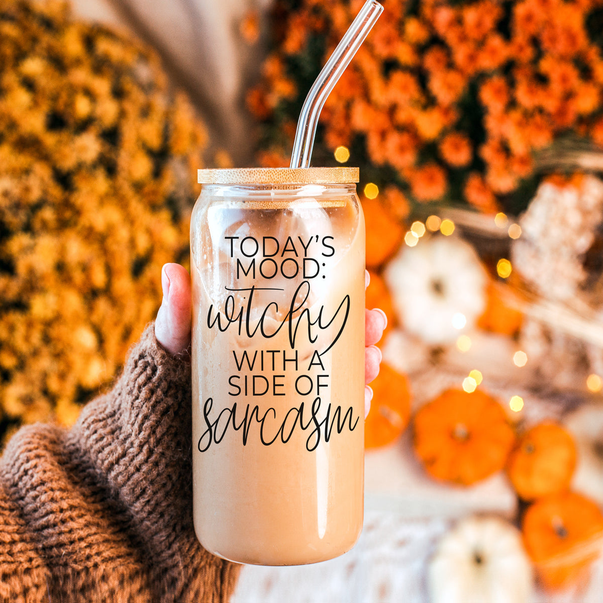 Witchy With a Side of Sarcasm 20oz Glass Tumbler with Lid - Image 19