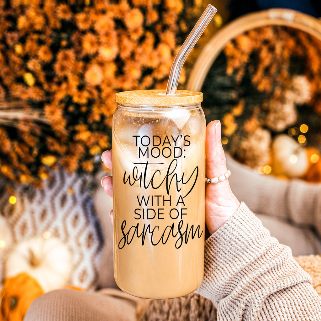 Witchy With a Side of Sarcasm 20oz Glass Tumbler with Lid - Image 22