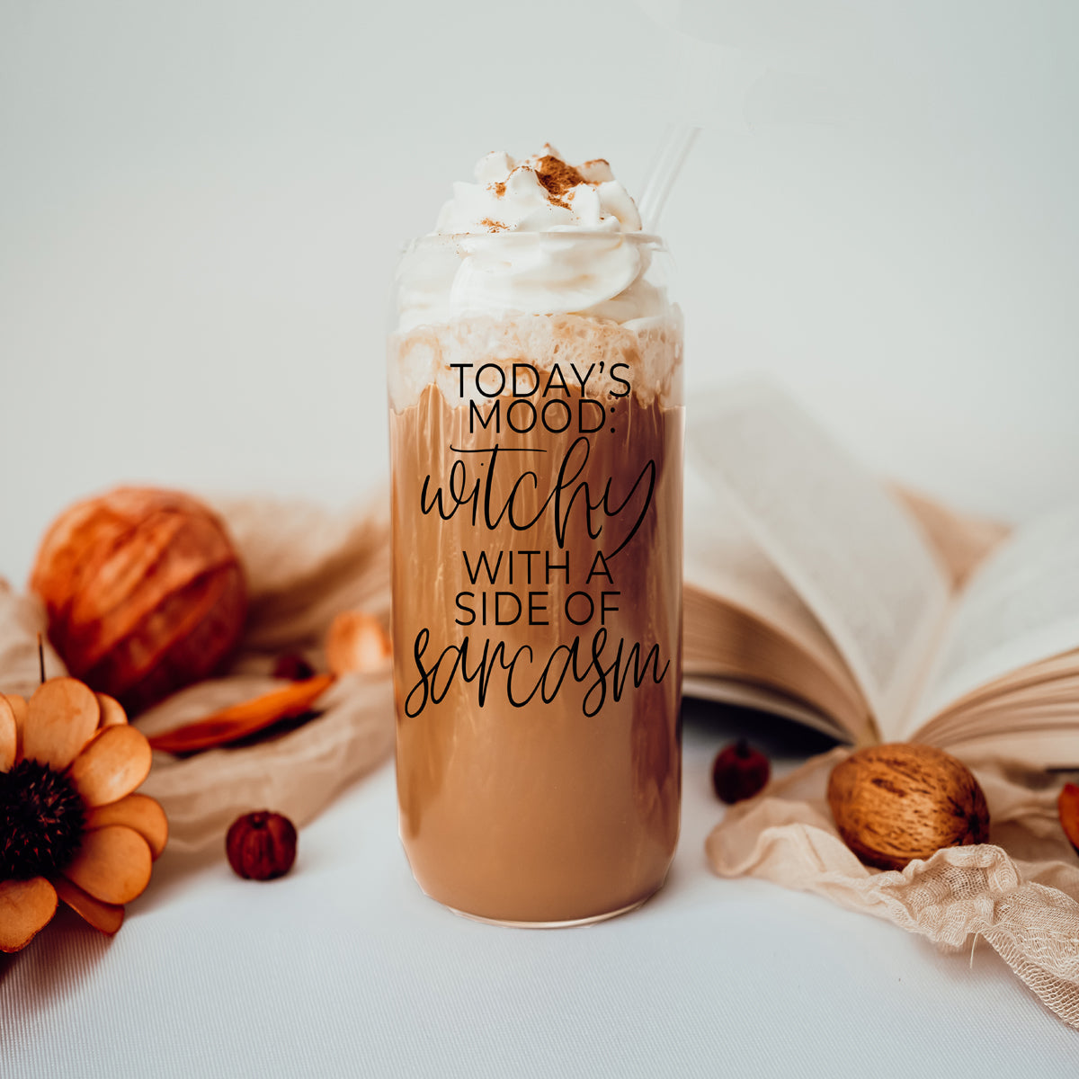 Witchy With a Side of Sarcasm 20oz Glass Tumbler with Lid - Image 6
