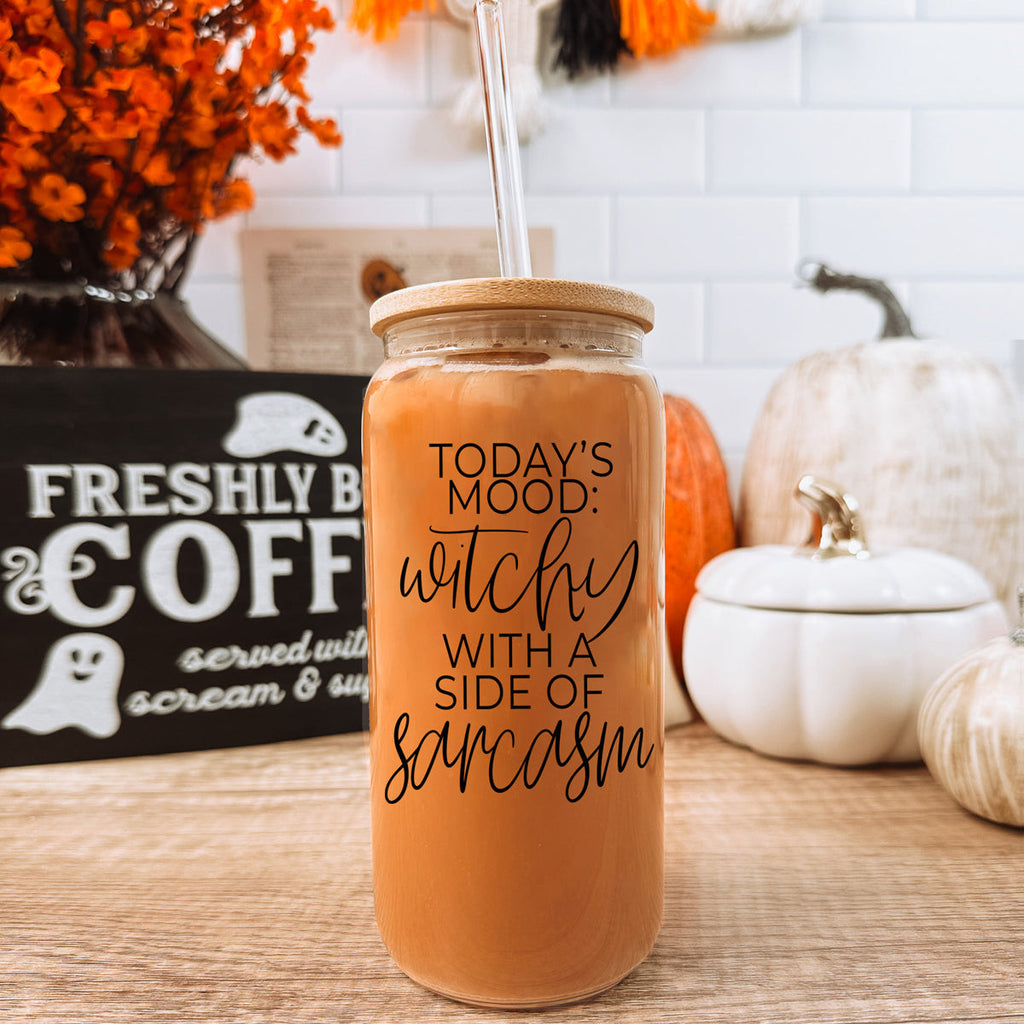 Witchy With a Side of Sarcasm 20oz Glass Tumbler with Lid - Image 21